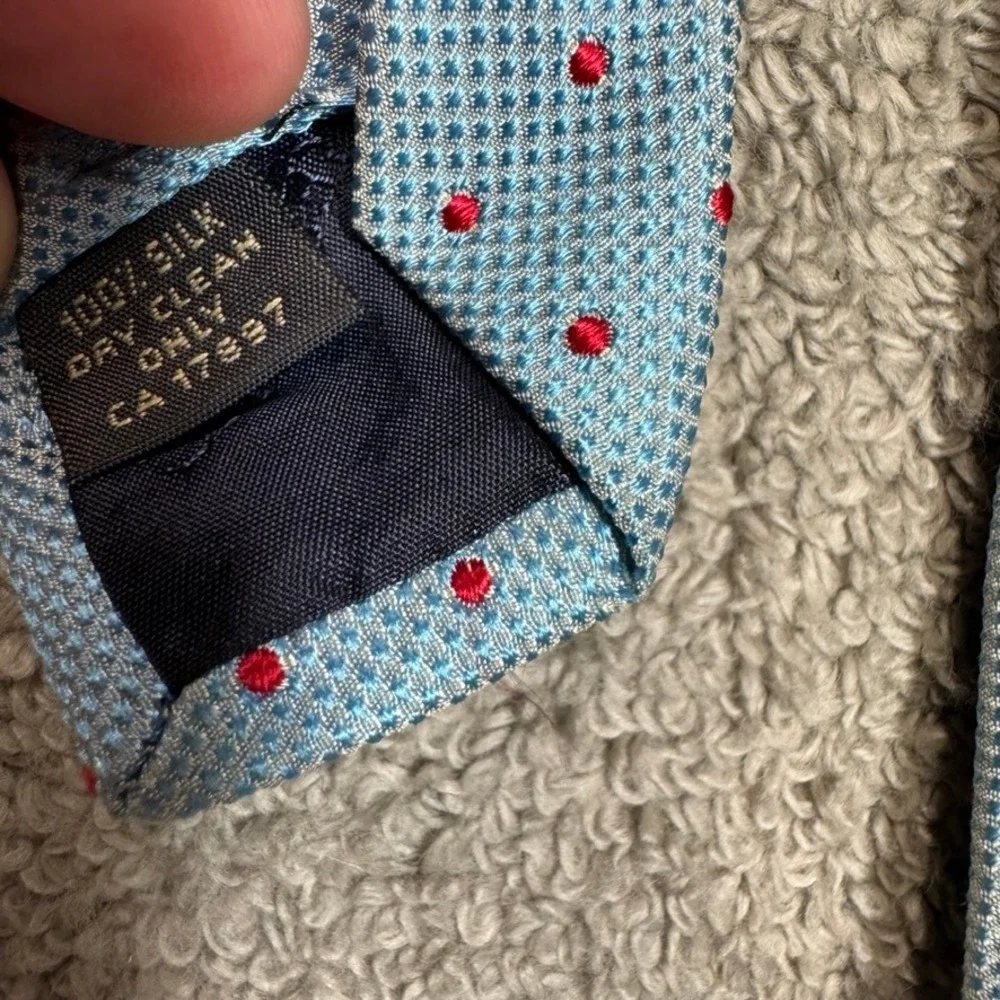 Banana Republic Mens Silk Tie Light Blue Red Polka Dot Made in Italy Business